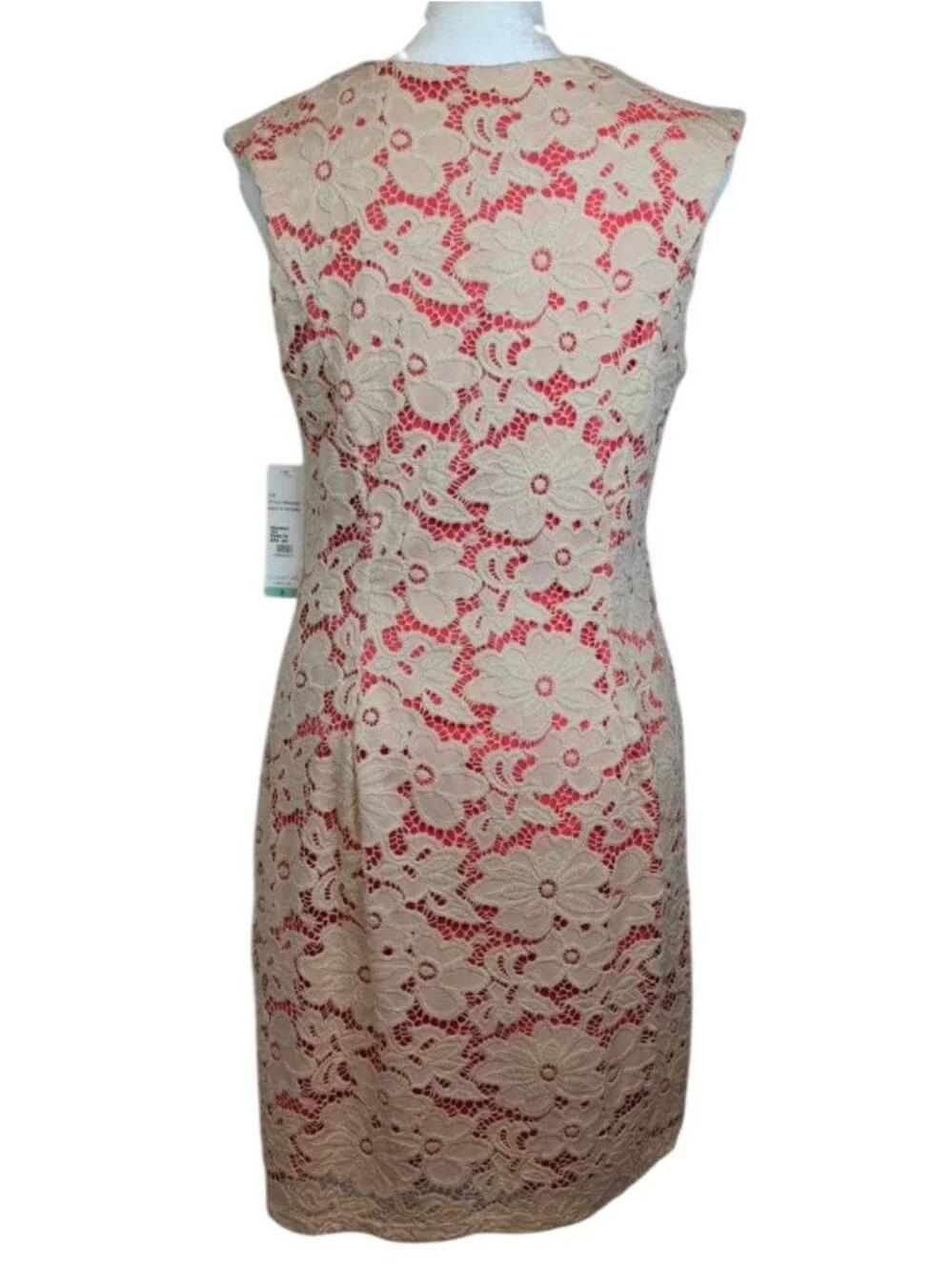 Signature By Robbie Bee Lace Overlay Sleeveless Dress Ivory Coral Pink Size 8 - Picture 2 of 6